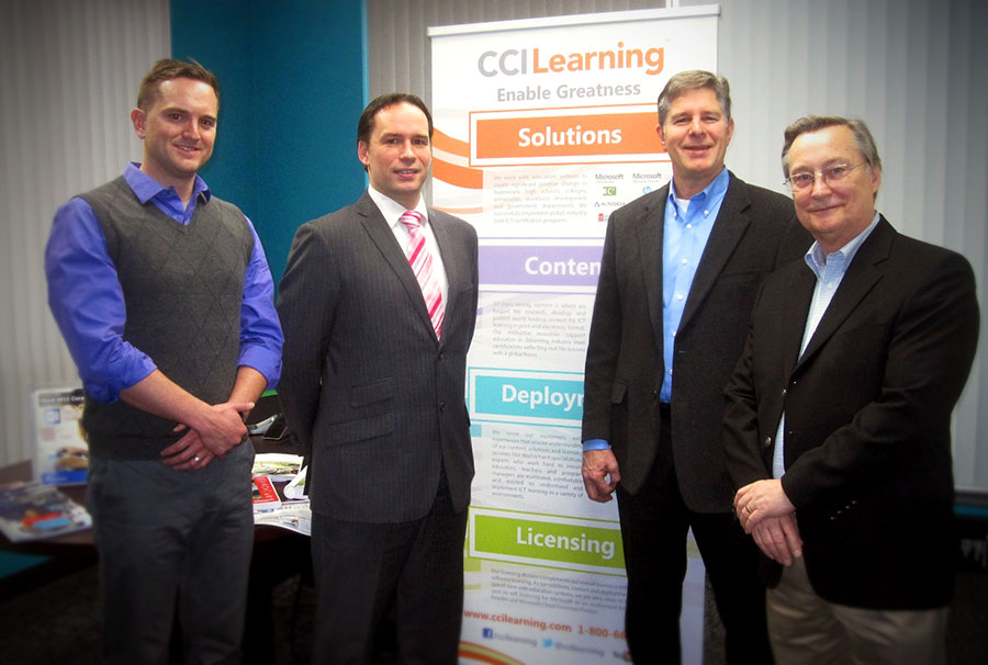MP Mark Warawa with CCI Learning President & CEO Malcolm Knox, Chairman Ian Caunt and Marketing Manager Daman Beatty at the head office of CCI Learning in Langley