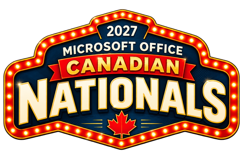 2027 Microsoft Office Canadian Nationals retro marquee emblem with red maple leaf.