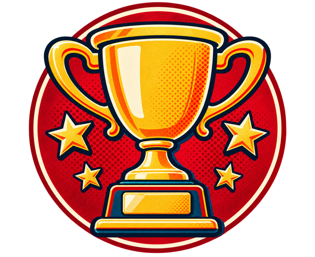 Retro gold trophy badge representing competition at the Canadian Nationals.
