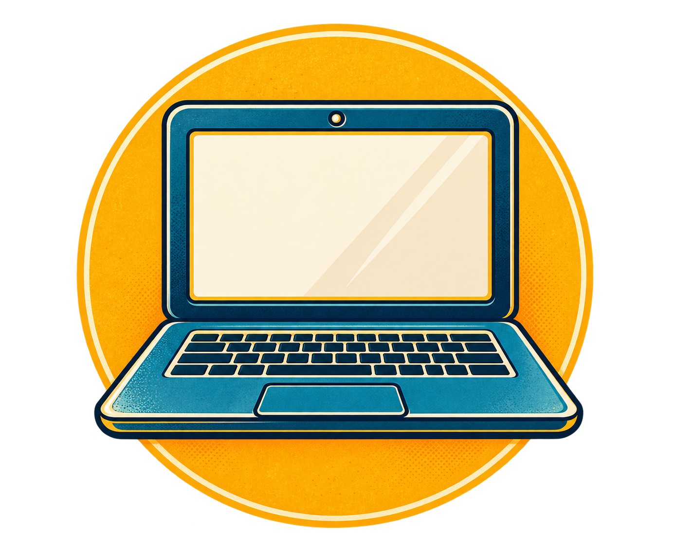 Retro laptop icon representing Microsoft Office certification.